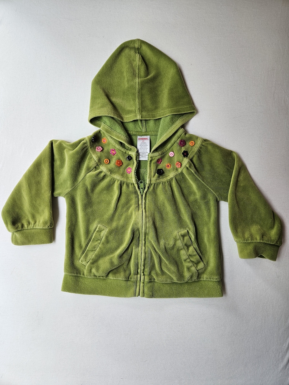 Gymboree 2T Green Velour Flower Zip Hoodie